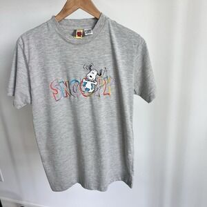 Vintage Snoopy Shirt Peanuts Embroidered Woodstock Cartoon 90s USA Sz Large Rare